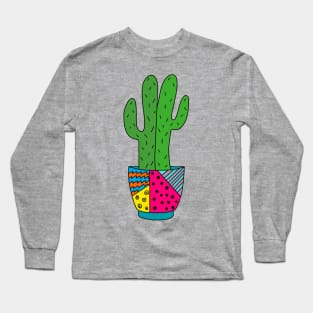 Cute Cactus Design #178: Saguaro Cacti In Funky Pot Long Sleeve T-Shirt